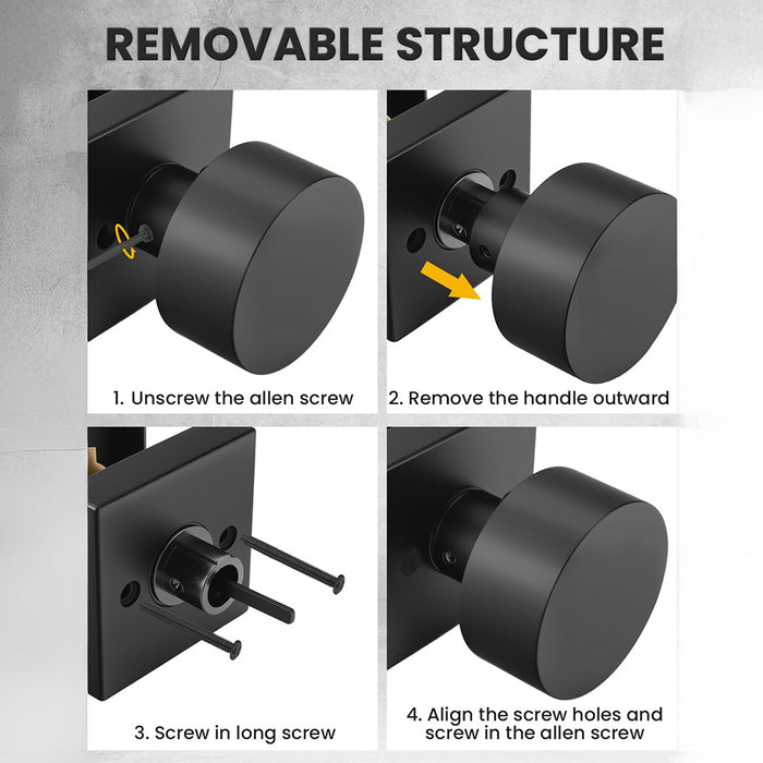 Modern Matte Black Passage Door Knob for Bedroom & Bathroom