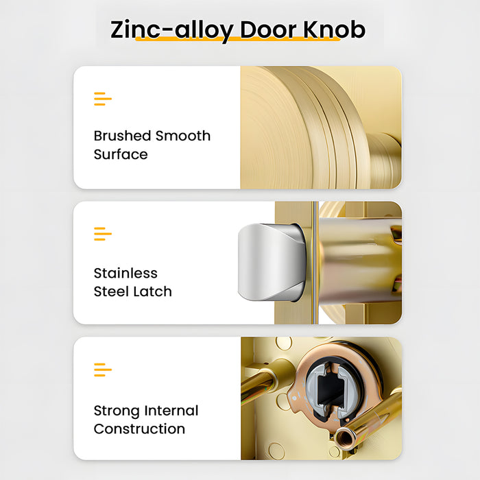 6 Pack Gold Interior Passage Door Knobs for Hallway Kitchen