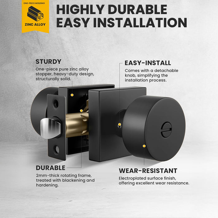 Modern Matte Black Privacy Door Knob for Bedroom & Bathroom