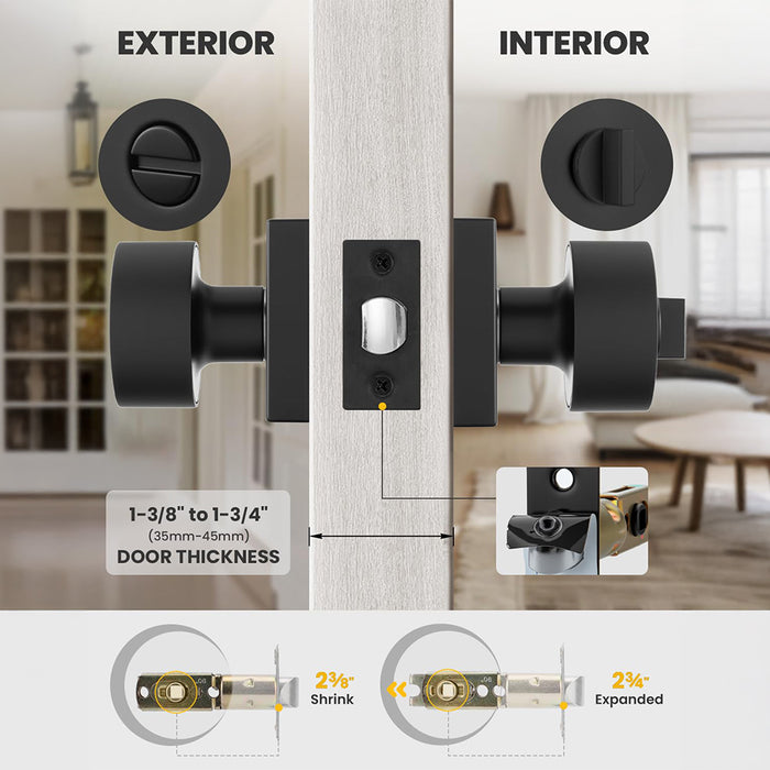 Modern Matte Black Privacy Door Knob for Bedroom & Bathroom