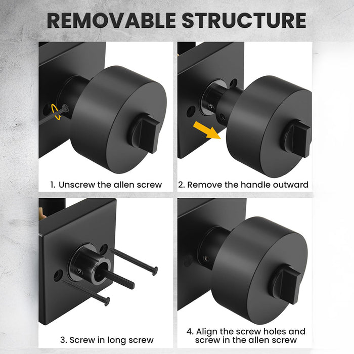 Modern Matte Black Privacy Door Knob for Bedroom & Bathroom