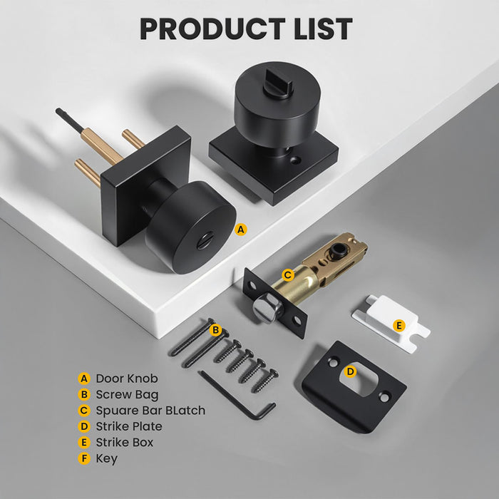 Modern Matte Black Privacy Door Knob for Bedroom & Bathroom