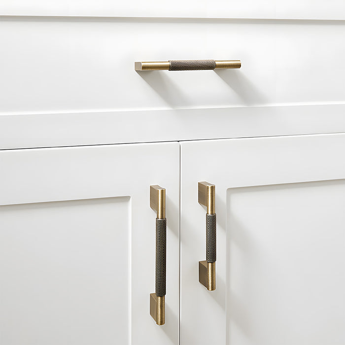 Retro Solid Knurled Brass Kitchen Cabinet Handles
