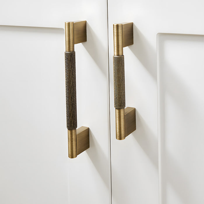 Retro Solid Knurled Brass Kitchen Cabinet Handles