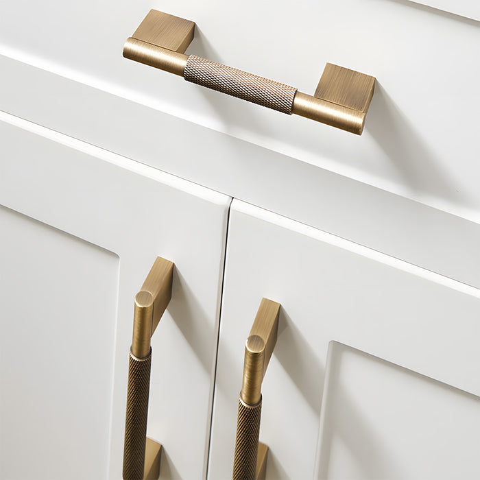 Retro Solid Knurled Brass Kitchen Cabinet Handles