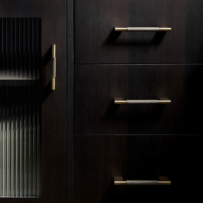 Retro Solid Knurled Brass Kitchen Cabinet Handles