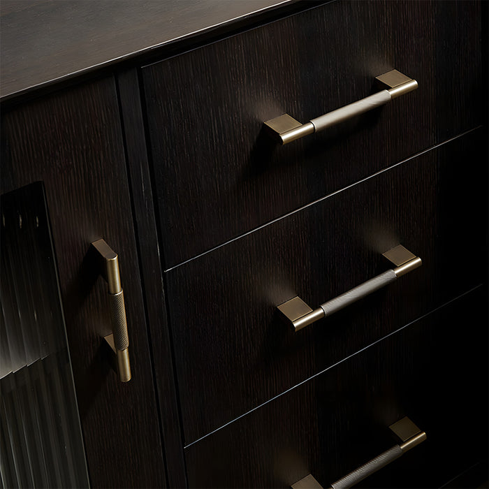Retro Solid Knurled Brass Kitchen Cabinet Handles