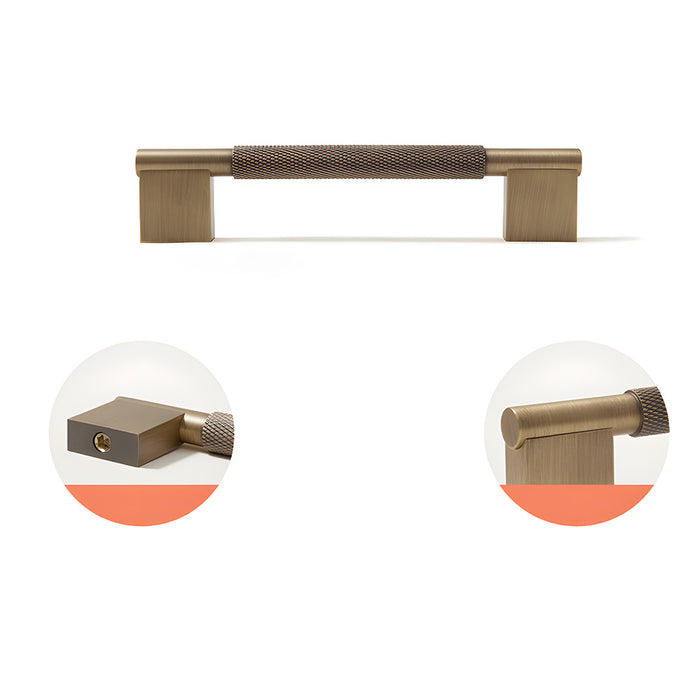 Retro Solid Knurled Brass Kitchen Cabinet Handles