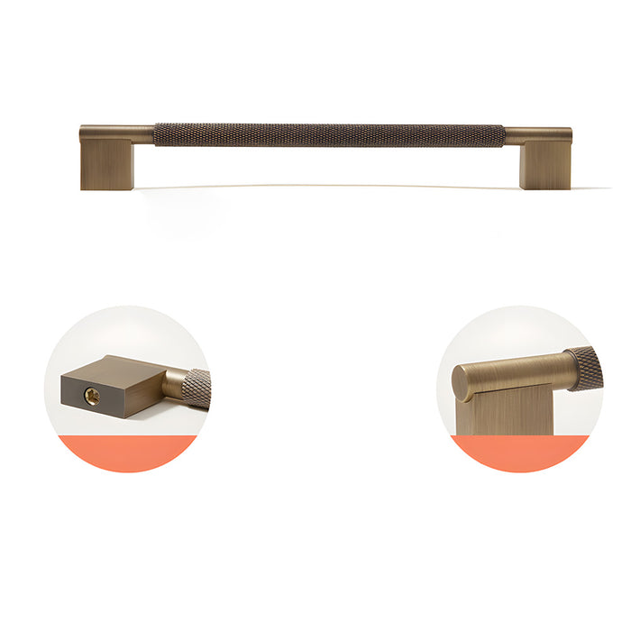 Retro Solid Knurled Brass Kitchen Cabinet Handles