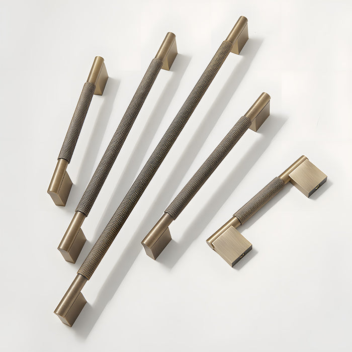 Retro Solid Knurled Brass Kitchen Cabinet Handles