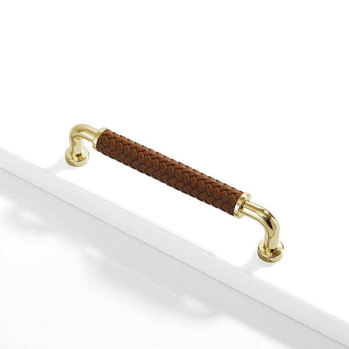 Modern Woven Leather Cabinet Pulls with Curved Zinc Alloy Base