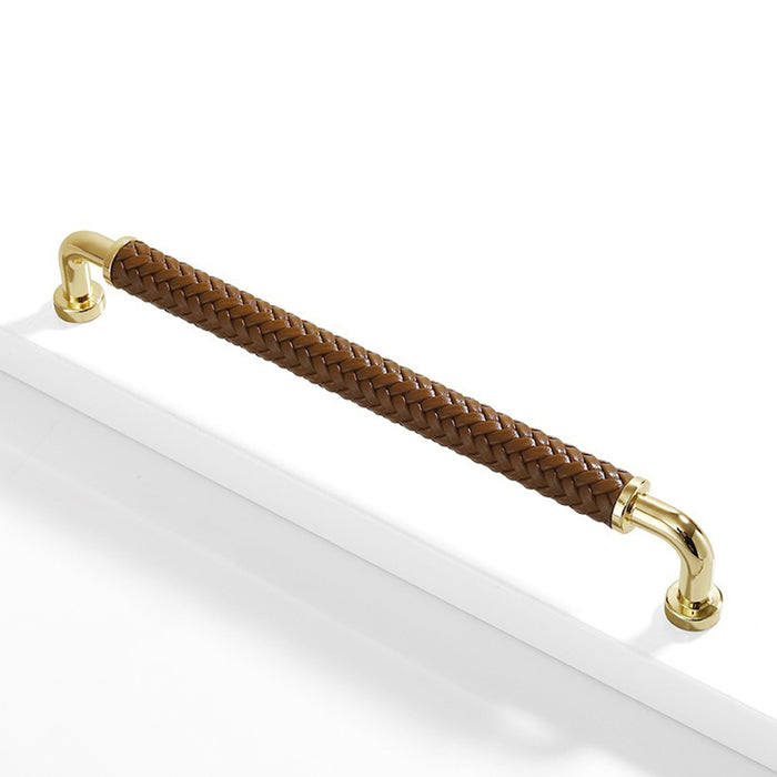 Modern Woven Leather Cabinet Pulls with Curved Zinc Alloy Base