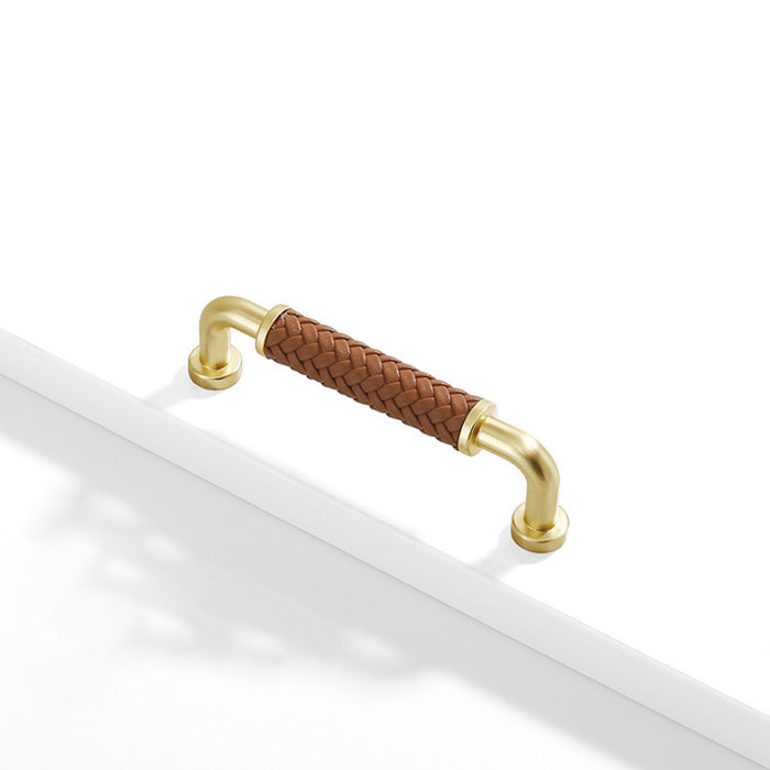 Modern Woven Leather Cabinet Pulls with Curved Zinc Alloy Base