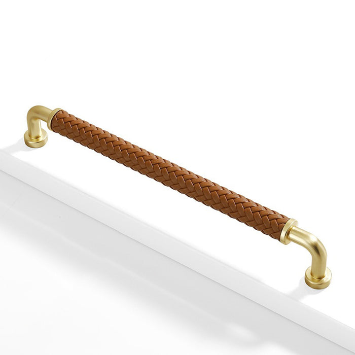 Modern Woven Leather Cabinet Pulls with Curved Zinc Alloy Base