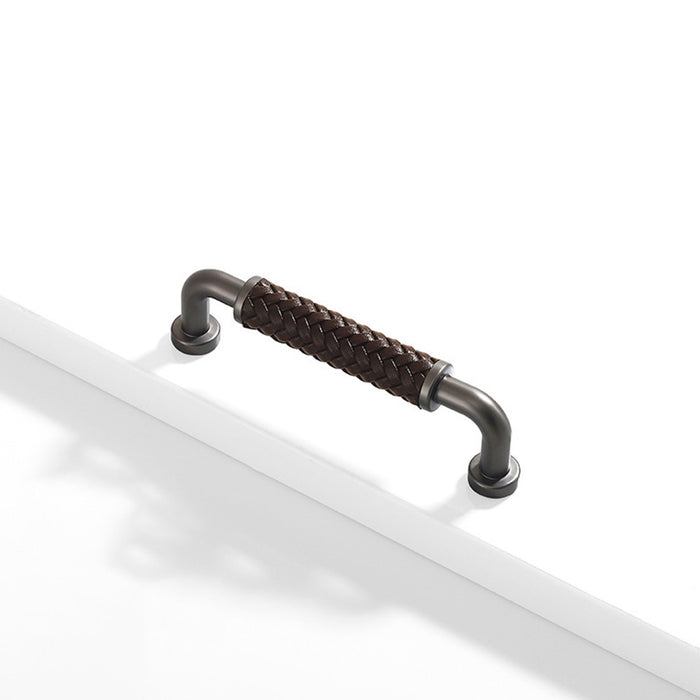 Modern Woven Leather Cabinet Pulls with Curved Zinc Alloy Base