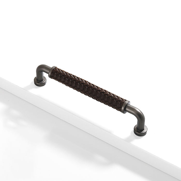 Modern Woven Leather Cabinet Pulls with Curved Zinc Alloy Base