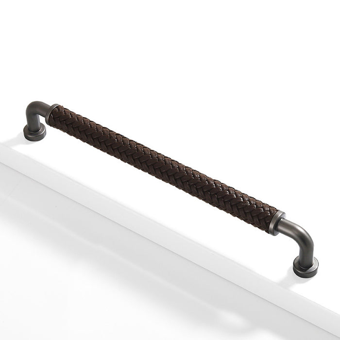 Modern Woven Leather Cabinet Pulls with Curved Zinc Alloy Base