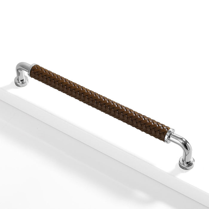 Modern Woven Leather Cabinet Pulls with Curved Zinc Alloy Base