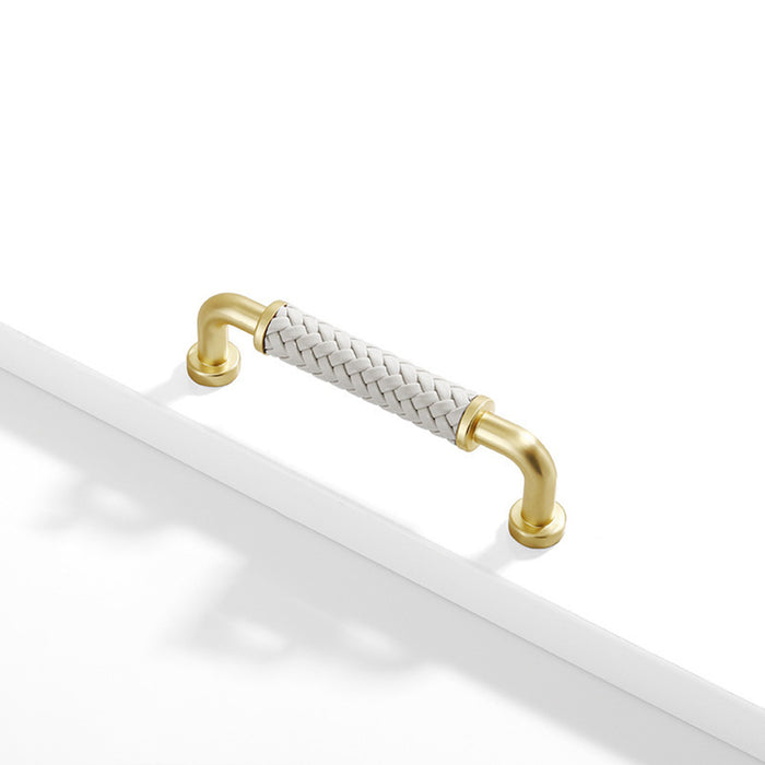 Modern Woven Leather Cabinet Pulls with Curved Zinc Alloy Base