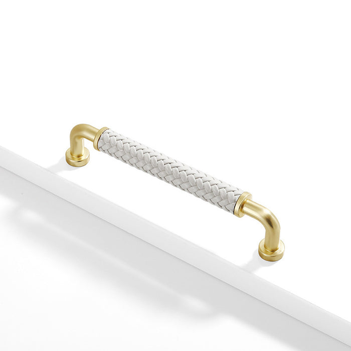 Modern Woven Leather Cabinet Pulls with Curved Zinc Alloy Base