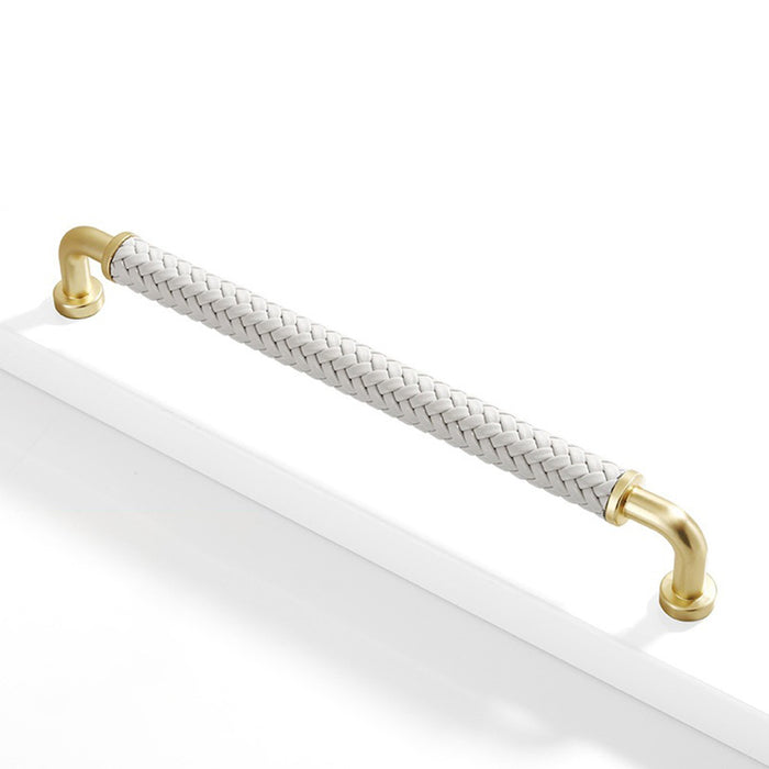 Modern Woven Leather Cabinet Pulls with Curved Zinc Alloy Base