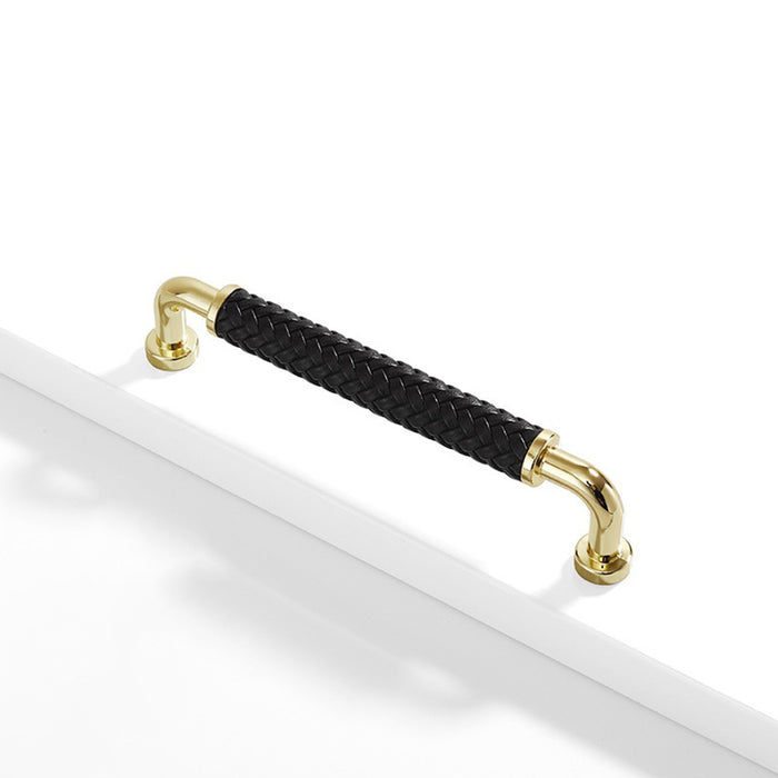 Modern Woven Leather Cabinet Pulls with Curved Zinc Alloy Base