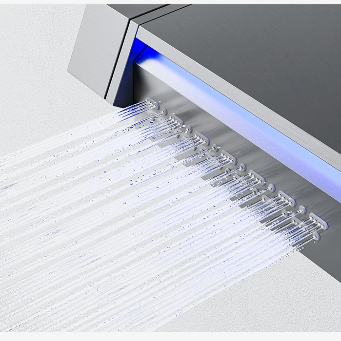 Goldenwarm Wall-Mounted Waterfall Shelf Bathroom Mixer Faucet Digital Display Shower Set