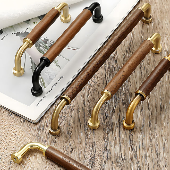Vintage Brass and Wood Cabinet Handles For Kitchen
