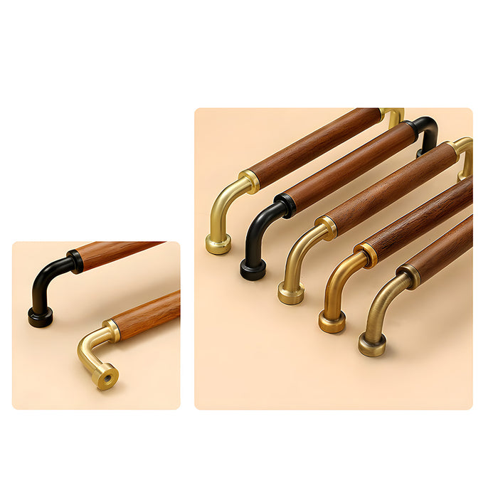 Vintage Brass and Wood Cabinet Handles For Kitchen