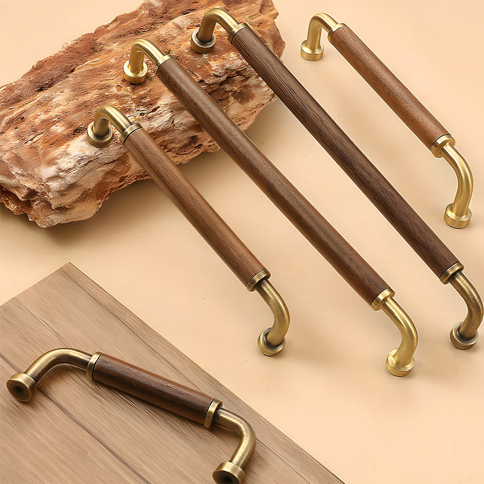 Vintage Brass and Wood Cabinet Handles For Kitchen