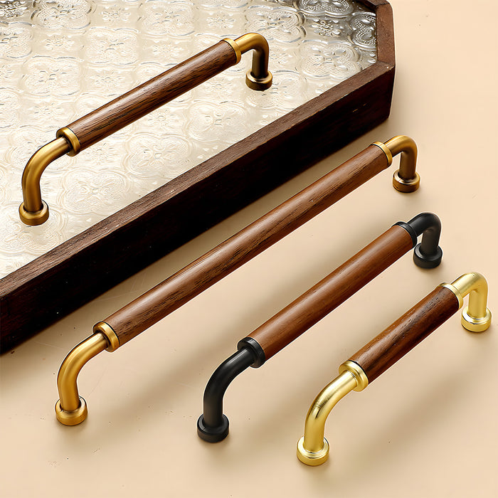 Vintage Brass and Wood Cabinet Handles For Kitchen