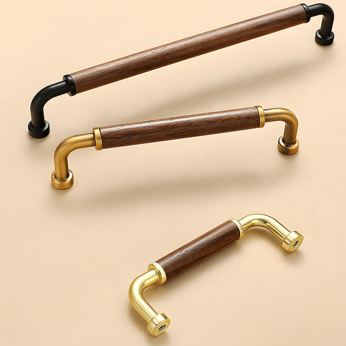 Vintage Brass and Wood Cabinet Handles For Kitchen