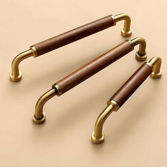 Vintage Brass and Wood Cabinet Handles For Kitchen