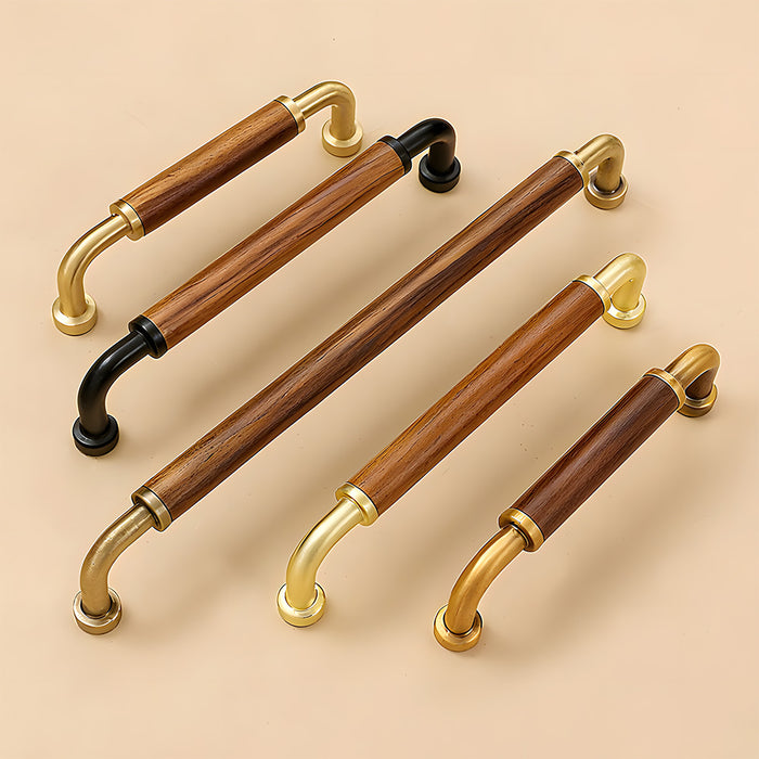 Vintage Brass and Wood Cabinet Handles For Kitchen