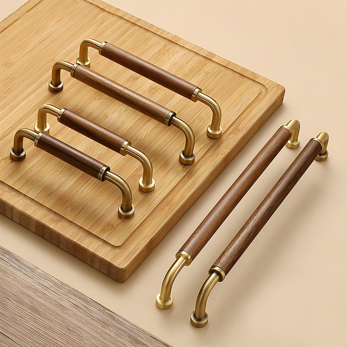 Vintage Brass and Wood Cabinet Handles For Kitchen