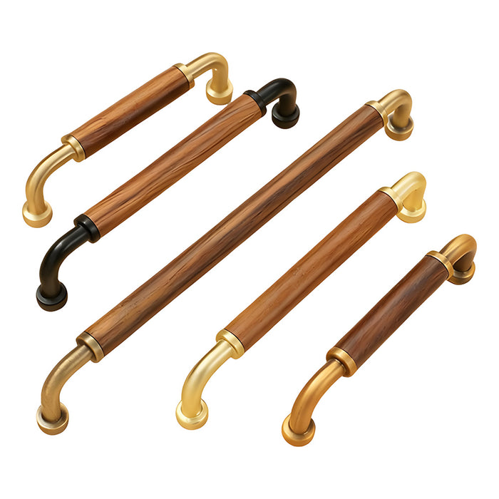 Vintage Brass and Wood Cabinet Handles For Kitchen