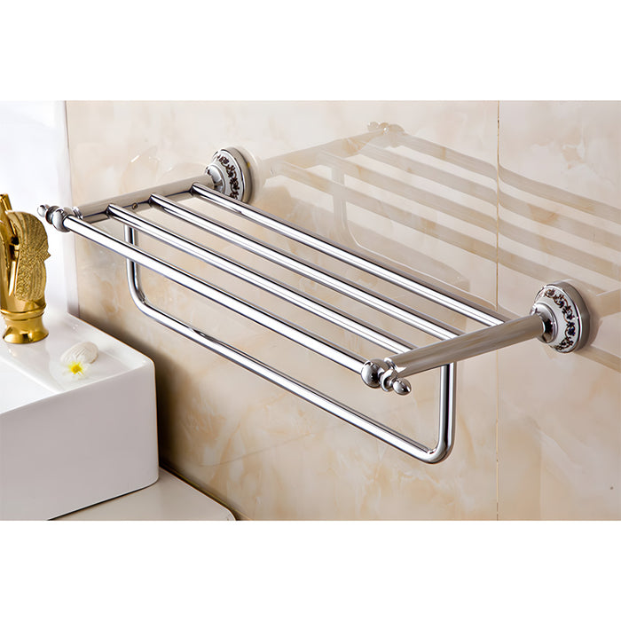 Vintage Floral Ceramic Polished Chrome Towel Rack