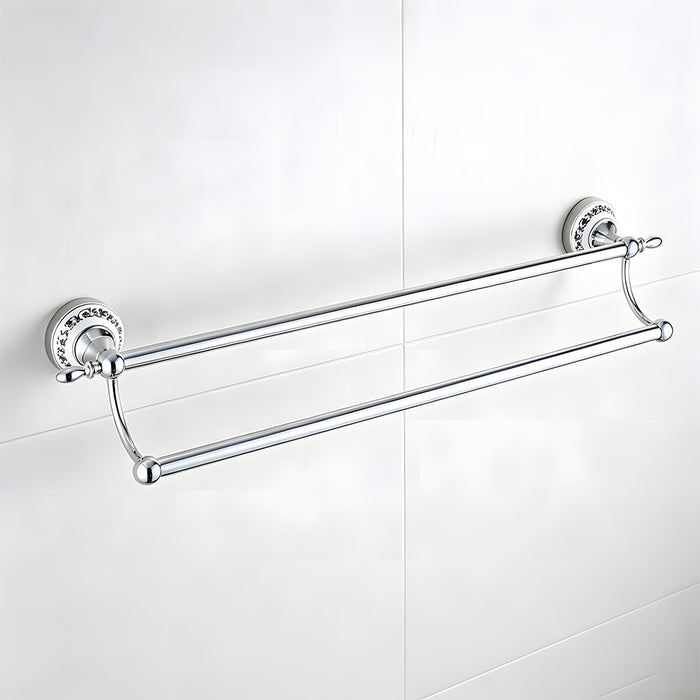 Vintage Floral Ceramic Polished Chrome Towel Rack