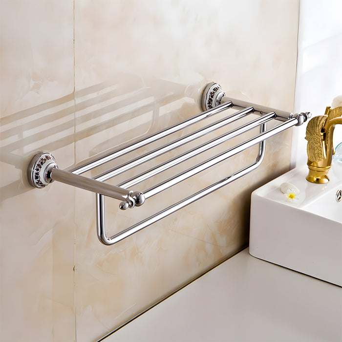 Vintage Floral Ceramic Polished Chrome Towel Rack