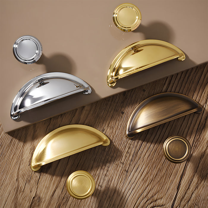Vintage Shell Solid Brass Bin Cup Pulls For Drawer