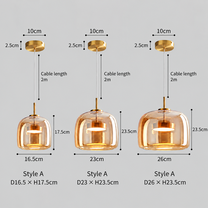 Modern Glass Pendant Lights in Amber or Smoked Glass