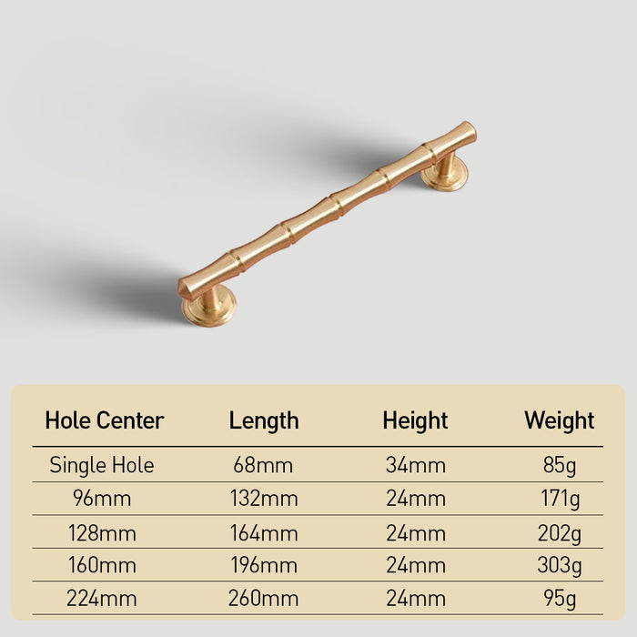 Bamboo Design Brass Gold Wardrobe Handle