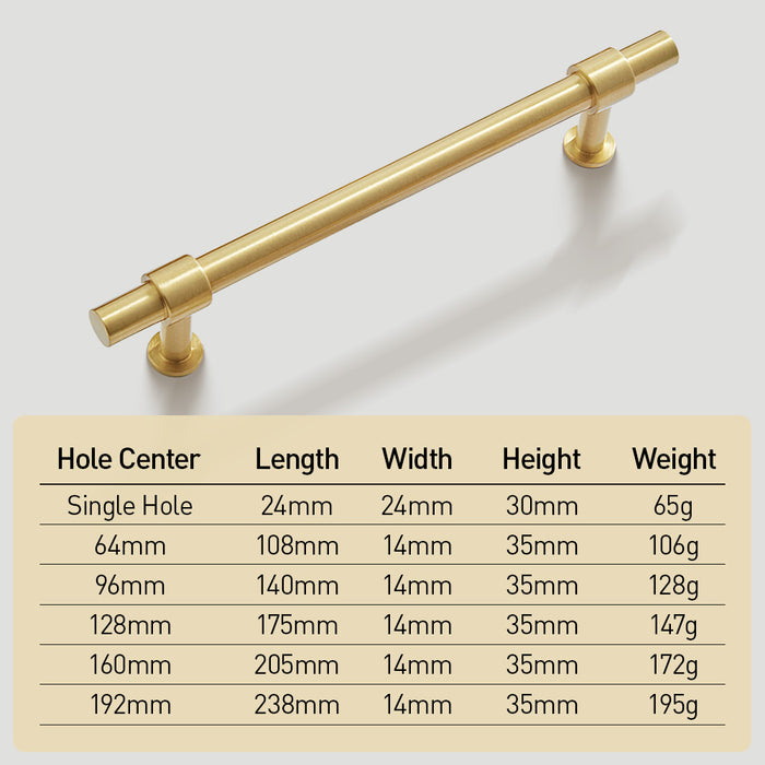 Gold Brass T-shaped Cabinet Handles