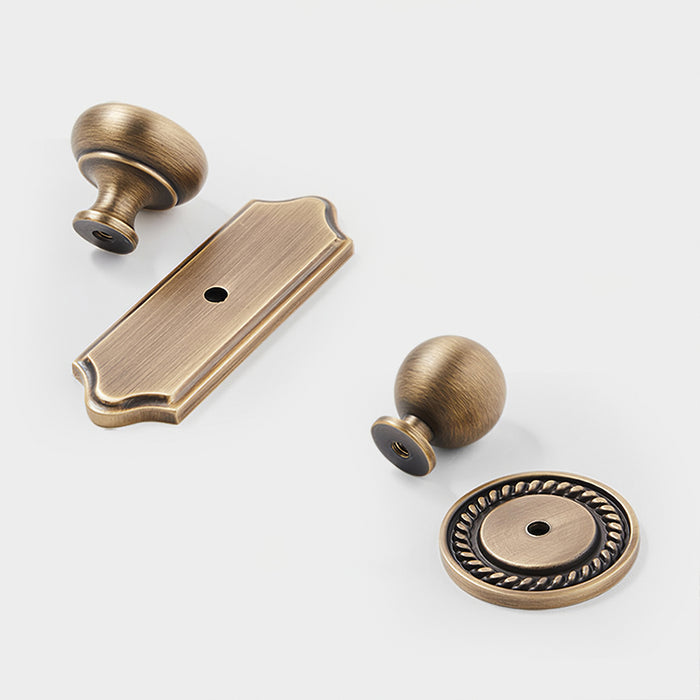 Vintage Bronze Solid Brass Single Hole Cabinet Knob with Backplate