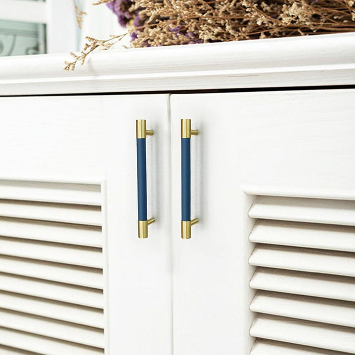 Solid Brass Leather Cabinet Door Handles Colorful Dresser Drawer Pulls