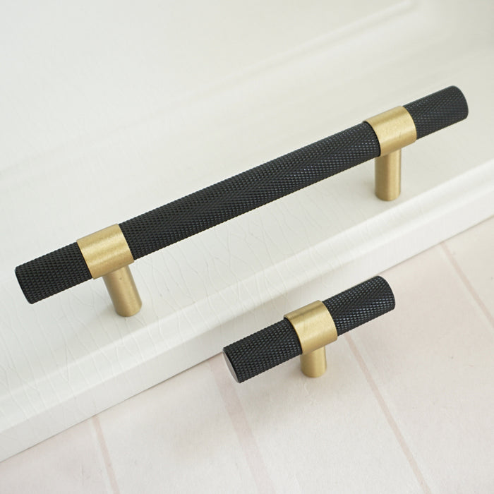 Nordic Black Mesh Knurled Brass Handle Simple Cabinet Wardrobe Pulls