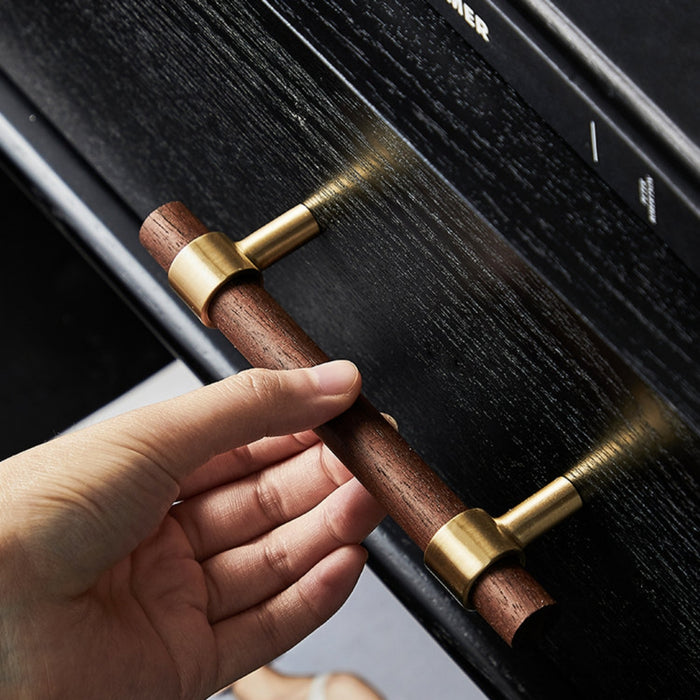 Walnut & Beech Drawer Dresser Pulls Wooden Cabinet Pulls With Brass Base