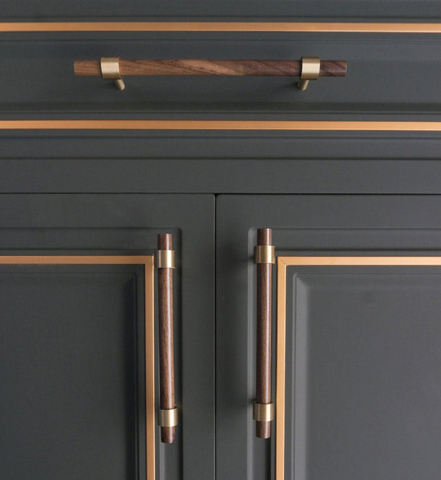 Walnut & Beech Drawer Dresser Pulls Wooden Cabinet Pulls With Brass Base