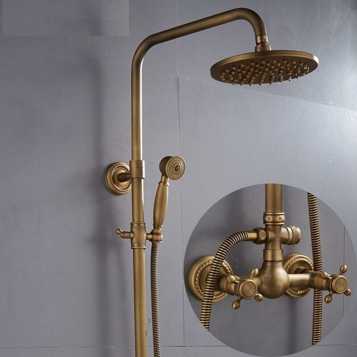 Antique Adjustable Wall Mounted Brass Shower System