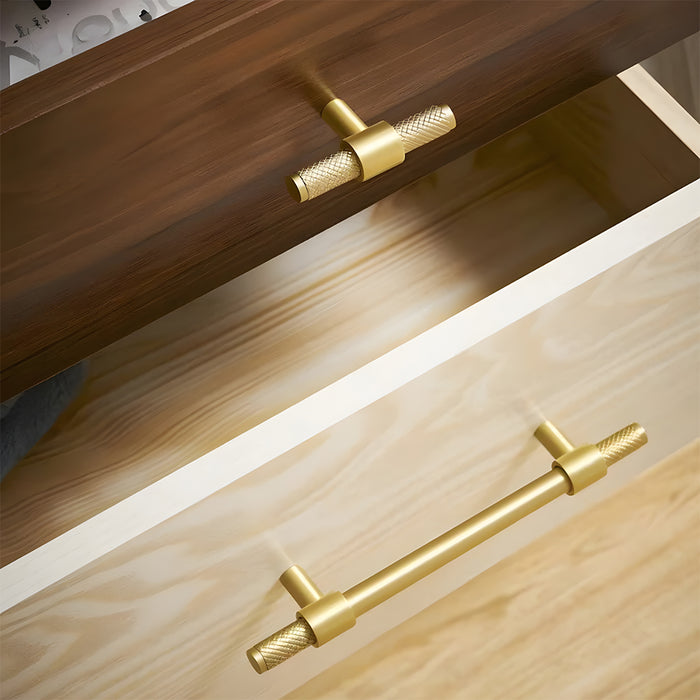Solid Brass Knurled Kitchen T-Bar Cabinet Pulls